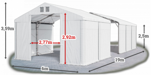 Skladový stan 6x19x2,5m střecha PVC 580g/m2 boky PVC 500g/m2 konstrukce POLÁRNÍ