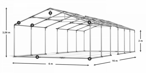 Párty stan 6x16x2m střecha PVC 560g/m2 boky PVC 500g/m2 konstrukce LÉTO PLUS