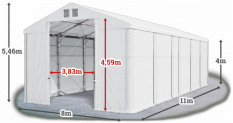 Skladový stan 8x11x4m střecha PVC 580g/m2 boky PVC 500g/m2 konstrukce POLÁRNÍ PLUS