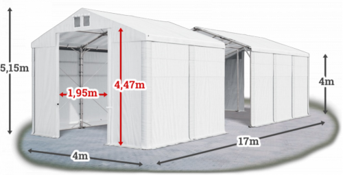 Skladový stan 4x17x4m strecha PVC 580g/m2 boky PVC 500g/m2 konštrukcia POLÁRNA