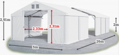 Skladový stan 5x26x2m strecha PVC 560g/m2 boky PVC 500g/m2 konštrukcia POLÁRNA PLUS