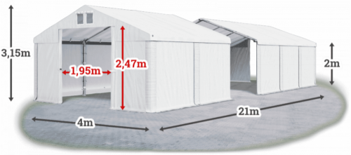 Skladový stan 4x21x2m střecha PVC 580g/m2 boky PVC 500g/m2 konstrukce LÉTO