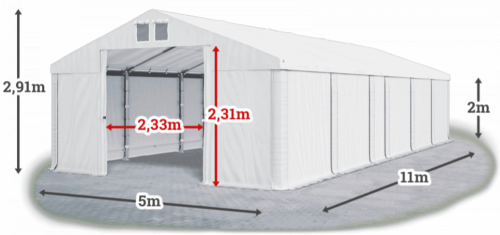 Skladový stan 5x11x2m střecha PVC 580g/m2 boky PVC 500g/m2 konstrukce LÉTO