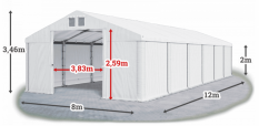 Skladový stan 8x12x2m strecha PVC 560g/m2 boky PVC 500g/m2 konštrukcia ZIMA