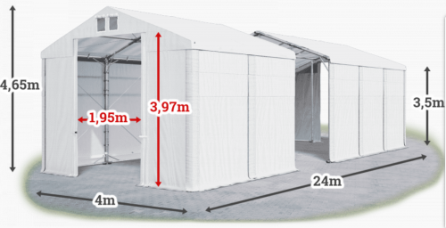 Skladový stan 4x24x3,5m střecha PVC 560g/m2 boky PVC 500g/m2 konstrukce POLÁRNÍ
