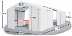 Skladový stan 6x21x2,5m střecha PVC 580g/m2 boky PVC 500g/m2 konstrukce ZIMA