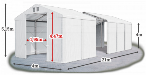 Skladový stan 4x21x4m střecha PVC 580g/m2 boky PVC 500g/m2 konstrukce ZIMA PLUS