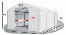 Skladový stan 6x8x3m střecha PVC 560g/m2 boky PVC 500g/m2 konstrukce ZIMA