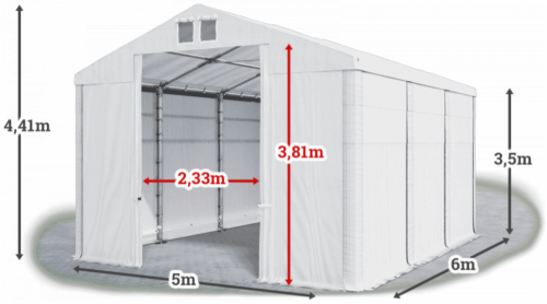Skladový stan 5x6x3,5m střecha PVC 620g/m2 boky PVC 620g/m2 konstrukce ZIMA