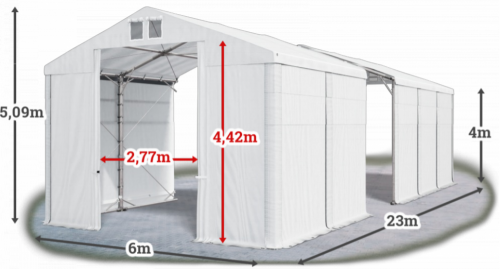 Skladový stan 6x23x4m strecha PVC 580g/m2 boky PVC 500g/m2 konštrukcia POLÁRNA