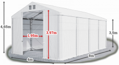 Skladový stan 4x8x3,5m strecha PVC 560g/m2 boky PVC 500g/m2 konštrukcia POLÁRNA PLUS