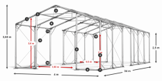 Skladový stan celoročný 4x34x2,5m nehorľavá plachta PVC 600g/m2 konštrukcia POLÁRNA