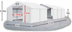 Skladový stan 4x23x2m strecha PVC 580g/m2 boky PVC 500g/m2 konštrukcie LETO