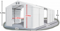 Skladový stan 8x17x4m střecha PVC 580g/m2 boky PVC 500g/m2 konstrukce POLÁRNÍ PLUS