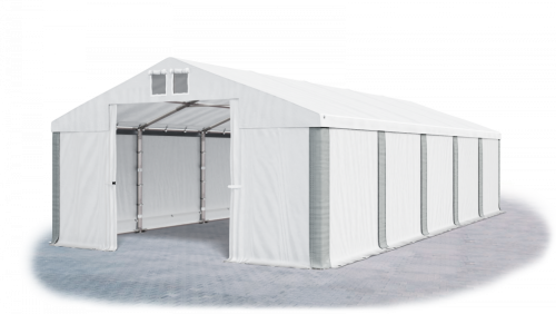 Garážový stan 6x12x4m střecha PVC 560g/m2 boky PVC 500g/m2 konstrukce ZIMA - Barva střešní plachty: Bílá, Barva boční plachty: Bílá, Barva svislých pruhů: Šedá