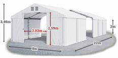 Skladový stan 8x22x2m strecha PVC 560g/m2 boky PVC 500g/m2 konštrukcia ZIMA