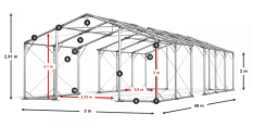 Skladový stan celoroční 5x48x2m nehořlavá plachta PVC 600g/m2 konstrukce POLÁRNÍ