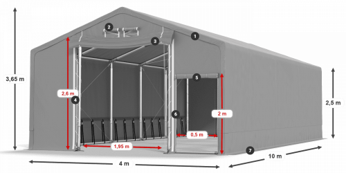 Skladový stan celoroční 4x10x2,5m nehořlavá plachta PVC 600g/m2 konstrukce ZIMA PLUS