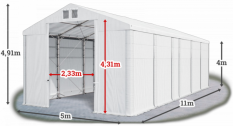 Skladový stan 5x11x4m střecha PVC 580g/m2 boky PVC 500g/m2 konstrukce POLARNÍ
