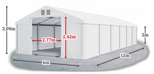 Skladový stan 6x12x2m střecha PVC 560g/m2 boky PVC 500g/m2 konstrukce LÉTO PLUS