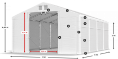 Skladový stan 8x8x3m střecha PVC 620g/m2 boky PVC 620g/m2 konstrukce ZIMA PLUS