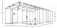 Párty stan 5x40x3m střecha PVC 620g/m2 boky PVC 620g/m2 konstrukce ZIMA PLUS