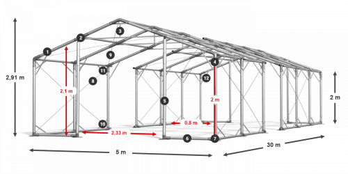 Skladový stan celoročný 5x30x2m nehorľavá plachta PVC 600g/m2 konštrukcia POLÁRNA