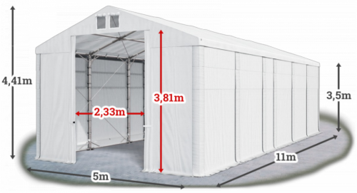 Skladový stan 5x11x3,5m strecha PVC 580g/m2 boky PVC 500g/m2 konštrukcia POLÁRNA