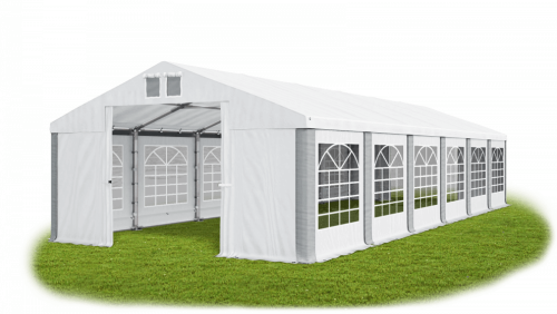 Párty stan 3x6x2m střecha PVC 560g/m2 boky PVC 500g/m2 konstrukce LÉTO - Barva střešní plachty: Bílá, Barva boční plachty: Bílá, Barva svislých pruhů: Šedá