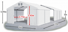 Skladový stan 6x23x2m strecha PVC 580g/m2 boky PVC 500g/m2 konštrukcia ZIMA