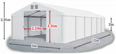 Skladový stan 5x12x2m střecha PVC 620g/m2 boky PVC 620g/m2 konstrukce POLÁRNÍ