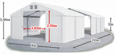 Skladový stan 8x22x2m střecha PVC 560g/m2 boky PVC 500g/m2 konstrukce POLÁRNÍ