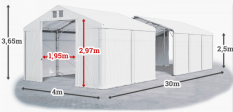 Skladový stan 4x30x2,5m střecha PVC 620g/m2 boky PVC 620g/m2 konstrukce POLÁRNÍ