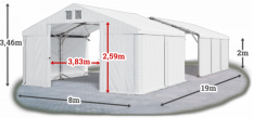 Skladový stan 8x19x2m strecha PVC 580g/m2 boky PVC 500g/m2 konštrukcia POLÁRNA PLUS