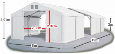 Skladový stan 5x15x2m střecha PVC 580g/m2 boky PVC 500g/m2 konstrukce POLÁRNÍ PLUS