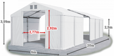 Skladový stan 6x20x2,5m strecha PVC 620g/m2 boky PVC 620g/m2 konštrukcia ZIMA