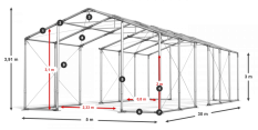 Skladový stan celoročný 5x30x3m nehorľavá plachta PVC 600g/m2 konštrukcia ZIMA PLUS