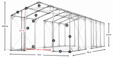 Skladový stan 4x16x3,5m střecha PVC 580g/m2 boky PVC 500g/m2 konstrukce POLÁRNÍ