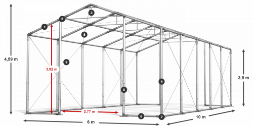 Párty stan 6x10x3,5m strecha PVC 560g/m2 boky PVC 500g/m2 konštrukcia ZIMA PLUS