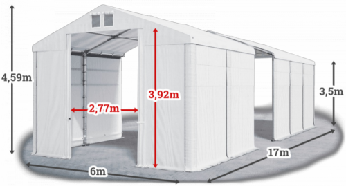 Skladový stan 6x17x3,5m strecha PVC 580g/m2 boky PVC 500g/m2 konštrukcia ZIMA
