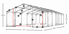 Skladový stan celoroční 6x30x2m nehořlavá plachta PVC 600g/m2 konstrukce POLÁRNÍ