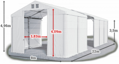 Skladový stan 8x22x3,5m strecha PVC 620g/m2 boky PVC 620g/m2 konštrukcia POLÁRNA