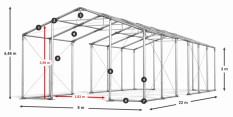 Skladový stan 8x22x3m strecha PVC 620g/m2 boky PVC 620g/m2 konštrukcia ZIMA PLUS