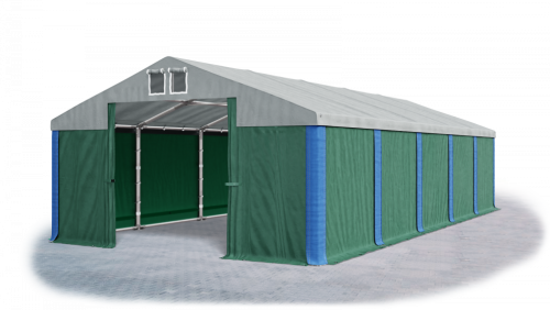Garážový stan 4x6x2m střecha PVC 560g/m2 boky PVC 500g/m2 konstrukce ZIMA PLUS - Barva střešní plachty: Šedá, Barva boční plachty: Zelená, Barva svislých pruhů: Modrá