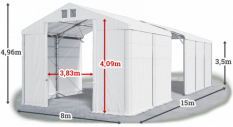 Skladový stan 8x15x3,5m střecha PVC 580g/m2 boky PVC 500g/m2 konstrukce POLÁRNÍ PLUS