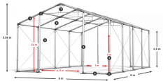 Skladový stan celoročný 6x8x2,5m nehorľavá plachta PVC 600g/m2 konštrukcia ZIMA PLUS