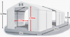 Skladový stan 6x40x2,5m strecha PVC 560g/m2 boky PVC 500g/m2 konštrukcia POLÁRNA