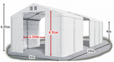 Skladový stan 5x18x4m strecha PVC 560g/m2 boky PVC 500g/m2 konštrukcie ZIMA PLUS