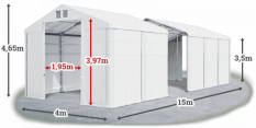 Skladový stan 4x15x3,5m strecha PVC 580g/m2 boky PVC 500g/m2 konštrukcia ZIMA