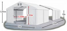 Skladový stan 5x15x2m střecha PVC 580g/m2 boky PVC 500g/m2 konstrukce LÉTO PLUS